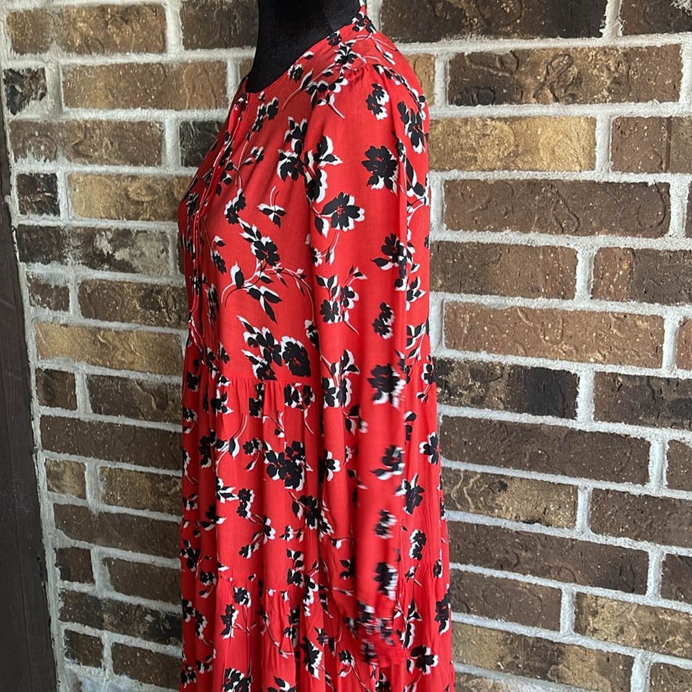 ZARA Angel Midi Maxi Red Black Floral Smock Flared Tiered Dress - Picture 9 of 13